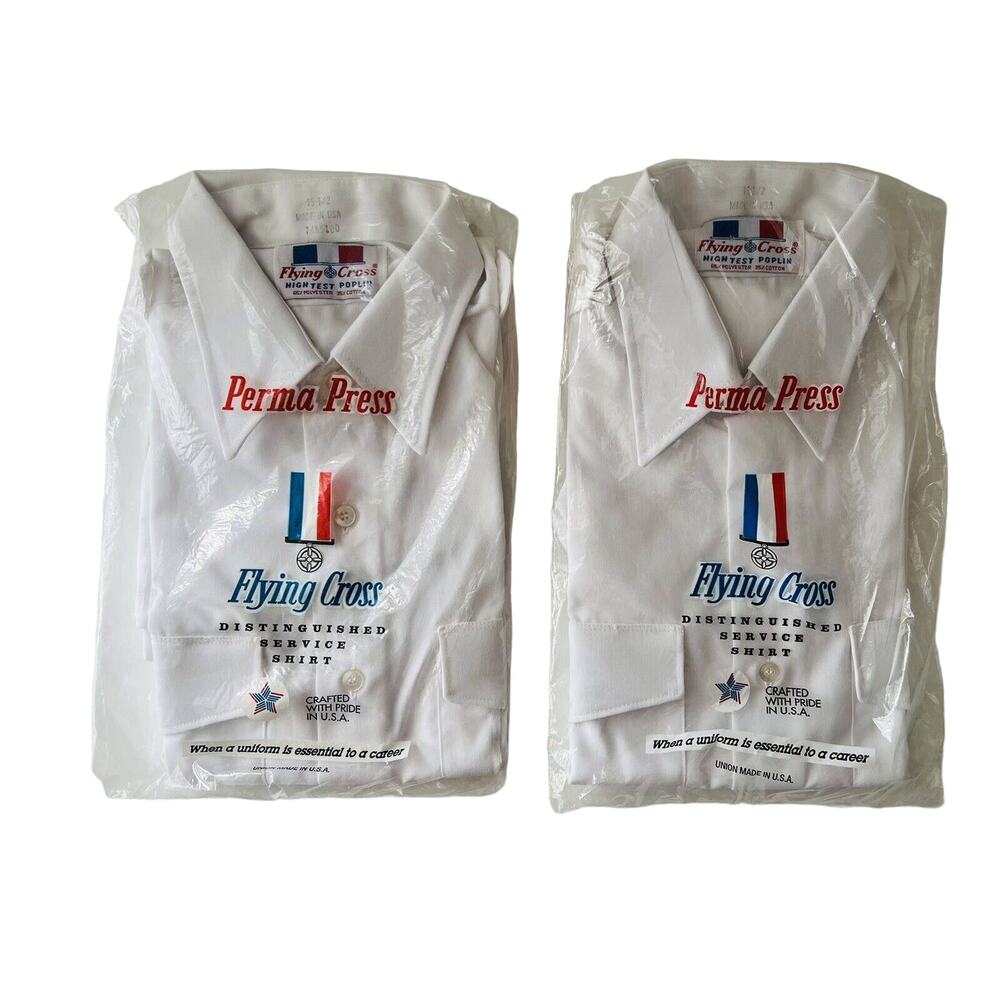 2 FLYING CROSS HIGH TEST 74A5100 WHITE UNIFORM WORK SHIRT SHORT SLEEVE 15 1/2”